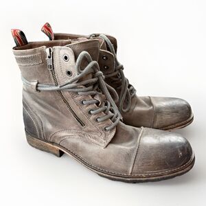 Testosterone Mens Gray Leather Combat Boots Size 11 Zip